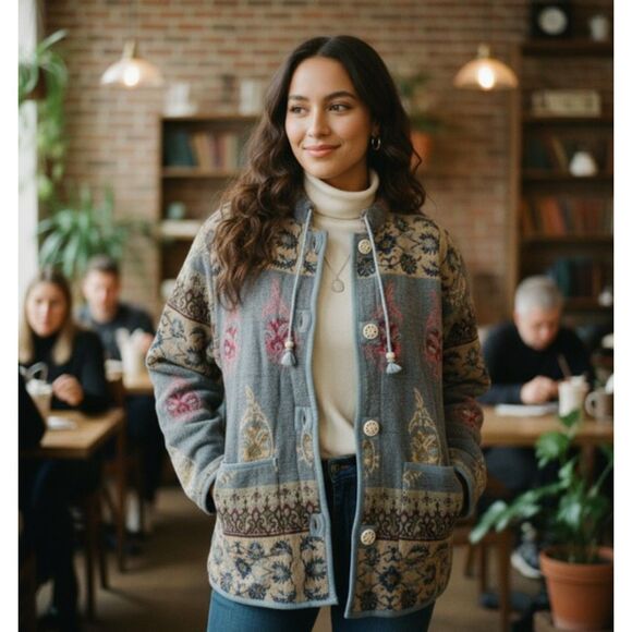 Vintage Flashback Boho Cardigan Sweater Jacket Button Front Womens Size 2X - Picture 1 of 10